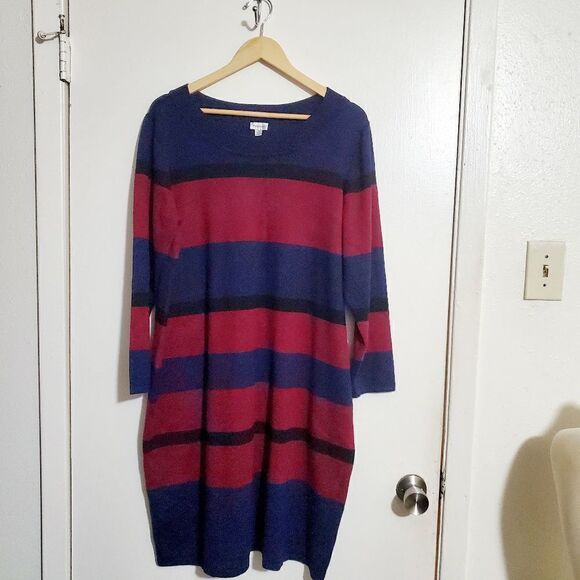 Avenue Purple & Burgandy Wide Striped Long Sleeve Dress Size 18/20 - Picture 1 of 8